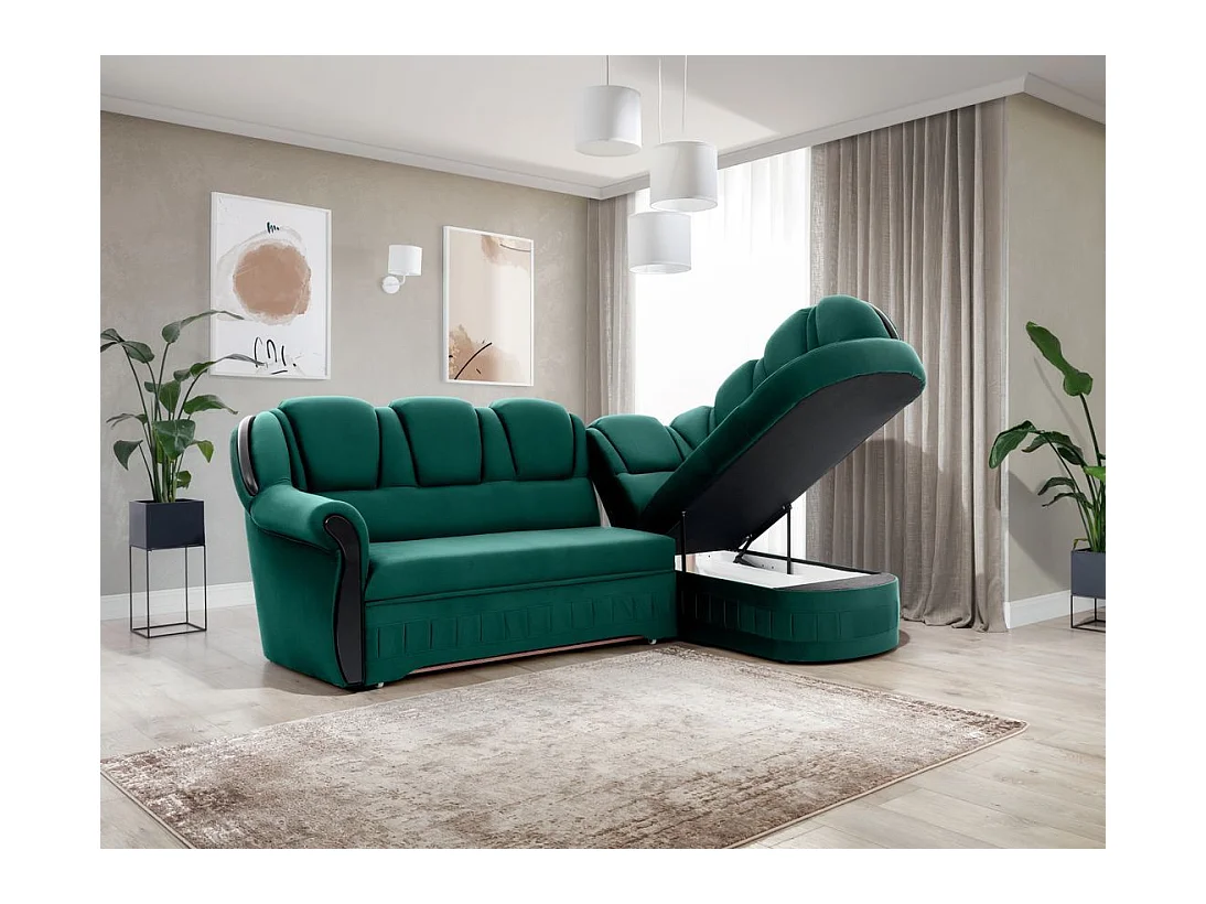 Canapé d'angle convertible avec rangement en velours Majesté-Vert-angle droit