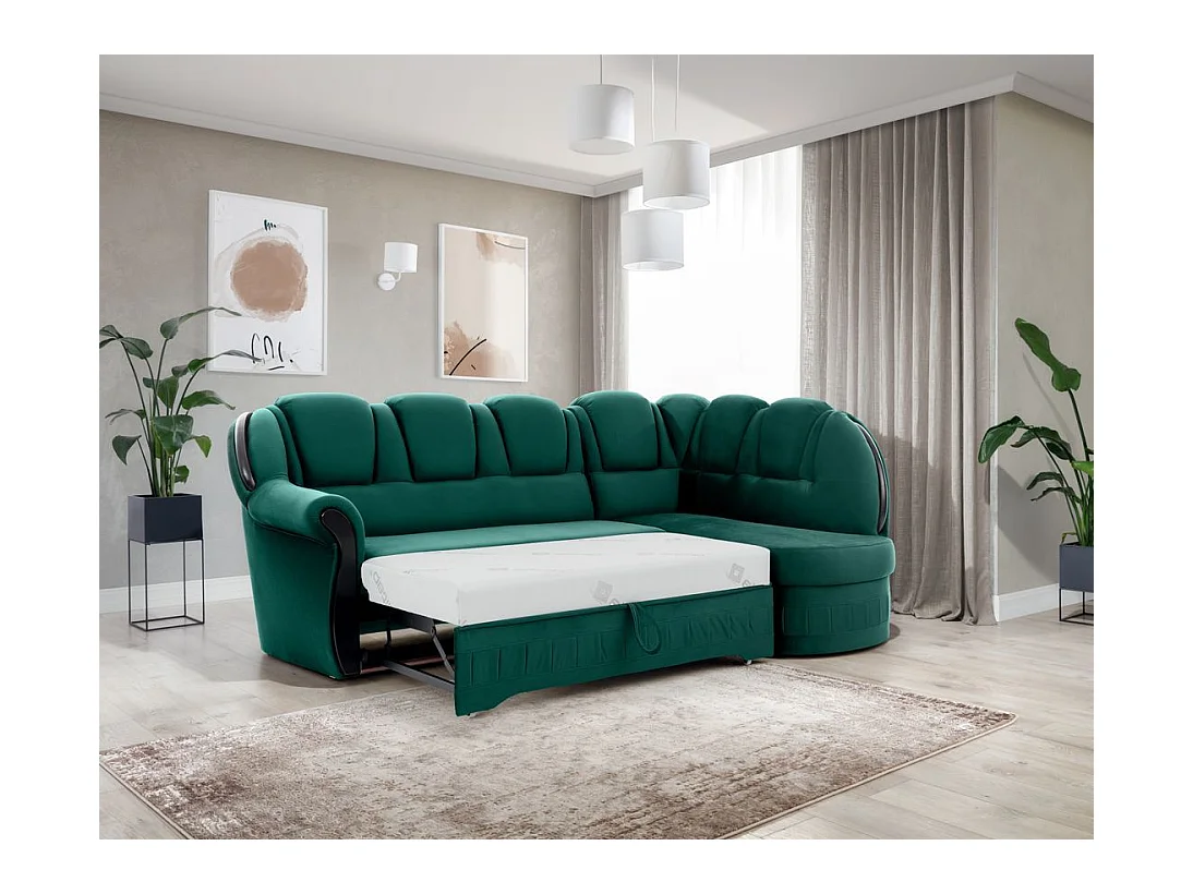 Canapé d'angle convertible avec rangement en velours Majesté-Vert-angle droit