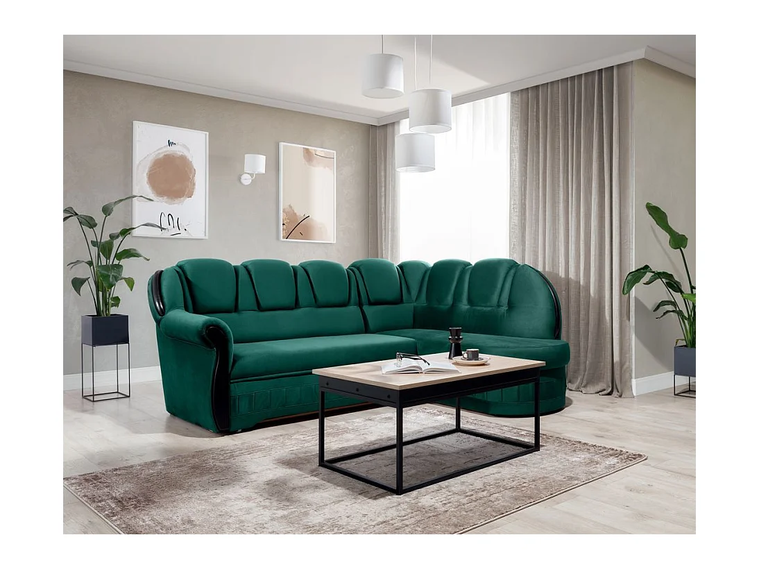 Canapé d'angle convertible avec rangement en velours Majesté-Vert-angle droit