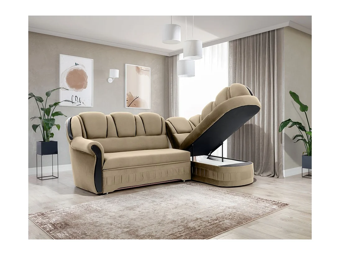 Canapé d'angle convertible avec rangement en velours Majesté-Vert-angle droit