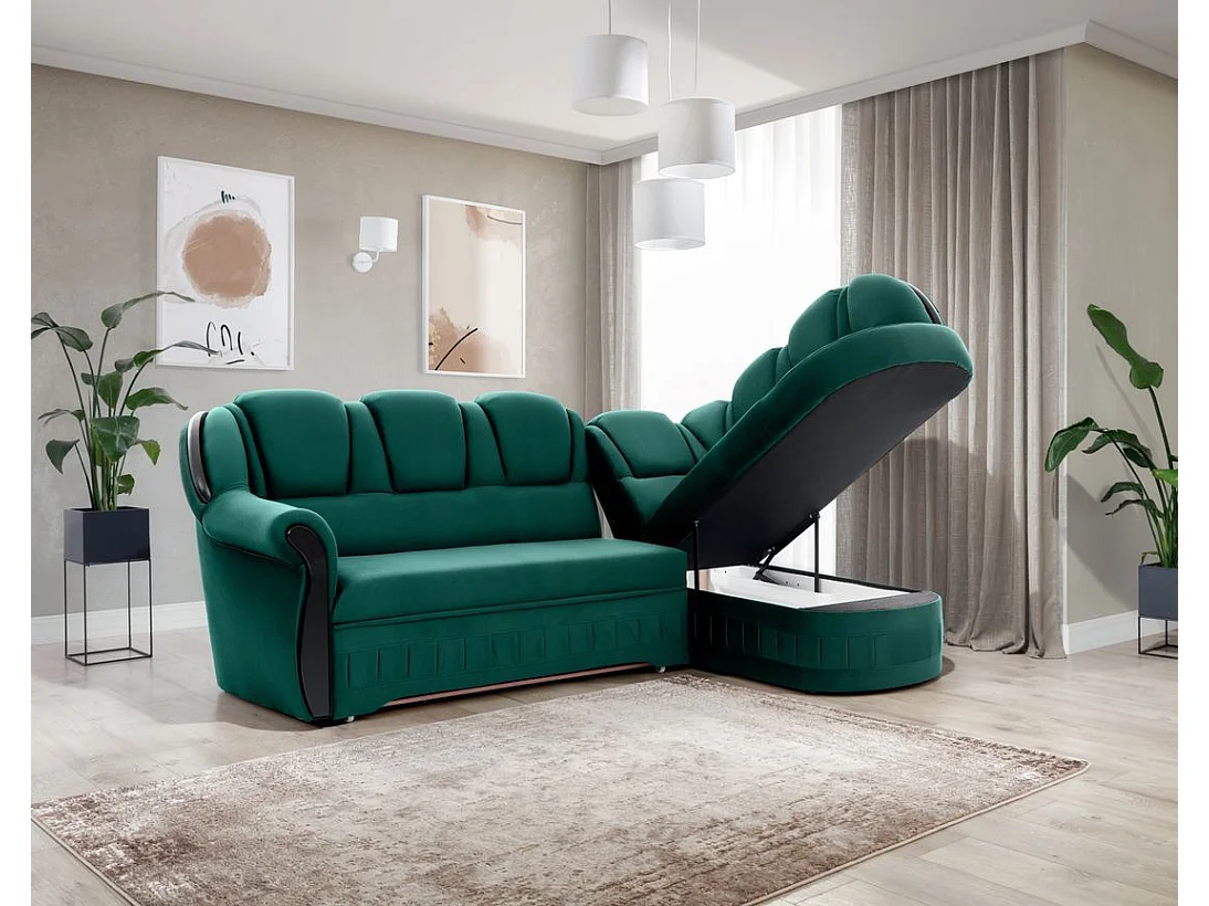 Canapé d'angle convertible avec rangement en velours Majesté-Vert-angle droit