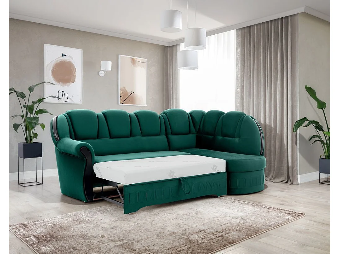 Canapé d'angle convertible avec rangement en velours Majesté-Vert-angle droit