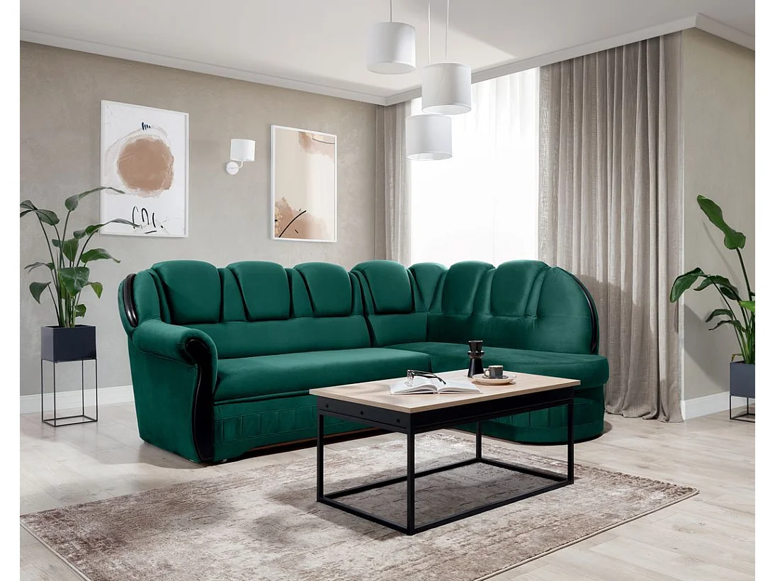 Canapé d'angle convertible avec rangement en velours Majesté-Vert-angle droit