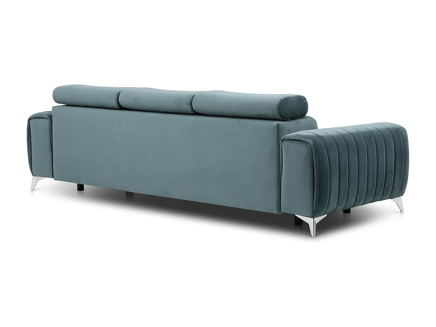 Canapé convertible velours LOZA - Appuis-tête réglables et pieds acier chromé-Bleu charron