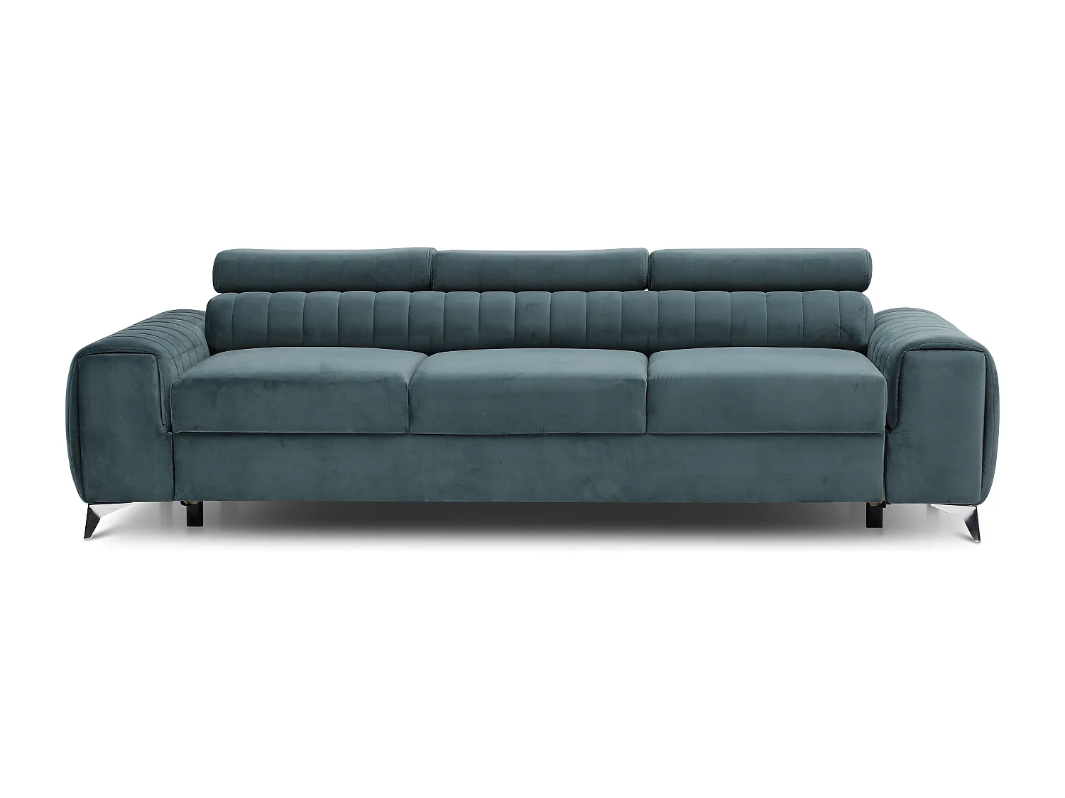 Canapé convertible velours LOZA - Appuis-tête réglables et pieds acier chromé-Bleu charron