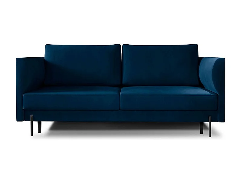 Canapé convertible en velours ROBBY – Rangement et pieds métal noir-Bleu