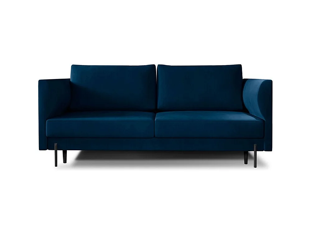 Canapé convertible en velours ROBBY – Rangement et pieds métal noir-Bleu