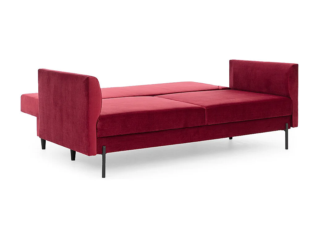 Canapé convertible en velours ROBBY – Rangement et pieds métal noir-Bleu