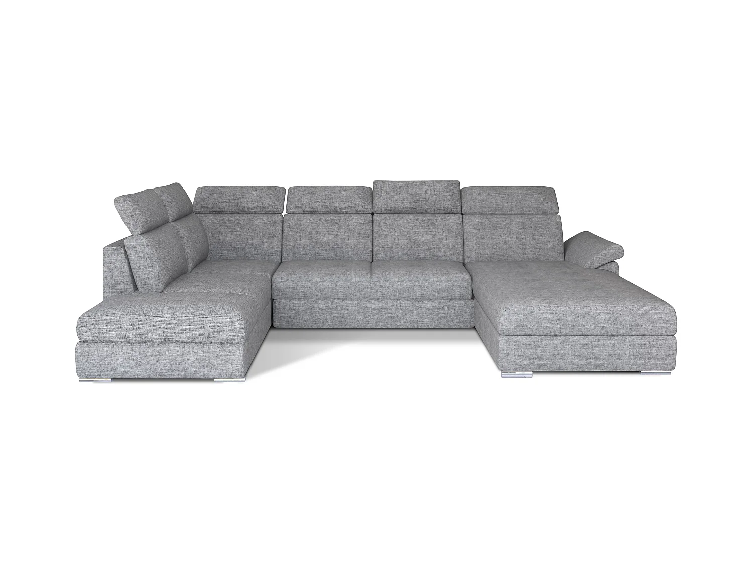 Canapé panoramique convertible LEVANO tissu - Rangement et appuie-têtes réglables-Gris clair chiné-Coffre à droite