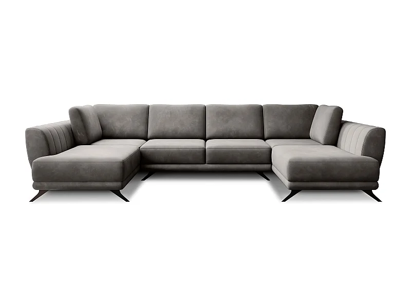 Canapé panoramique convertible LARGOS - Velours irrésistiblement douillet-Gris taupe