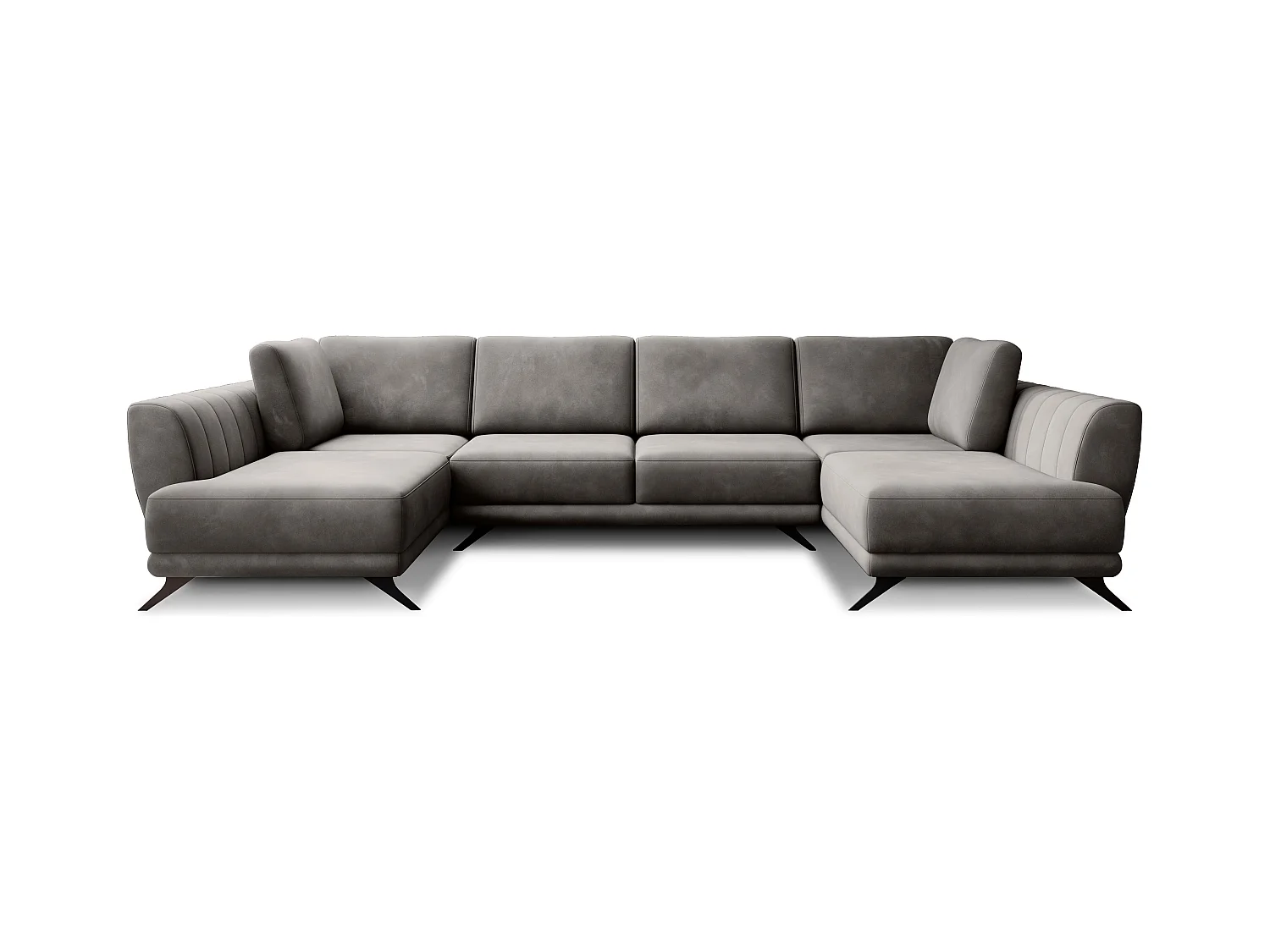 Canapé panoramique convertible LARGOS - Velours irrésistiblement douillet-Gris taupe