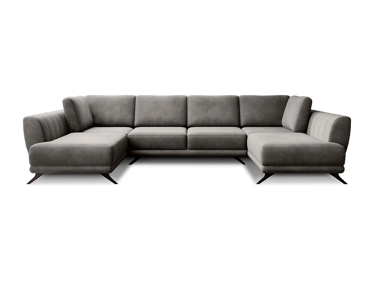 Canapé panoramique convertible LARGOS - Velours irrésistiblement douillet-Gris taupe