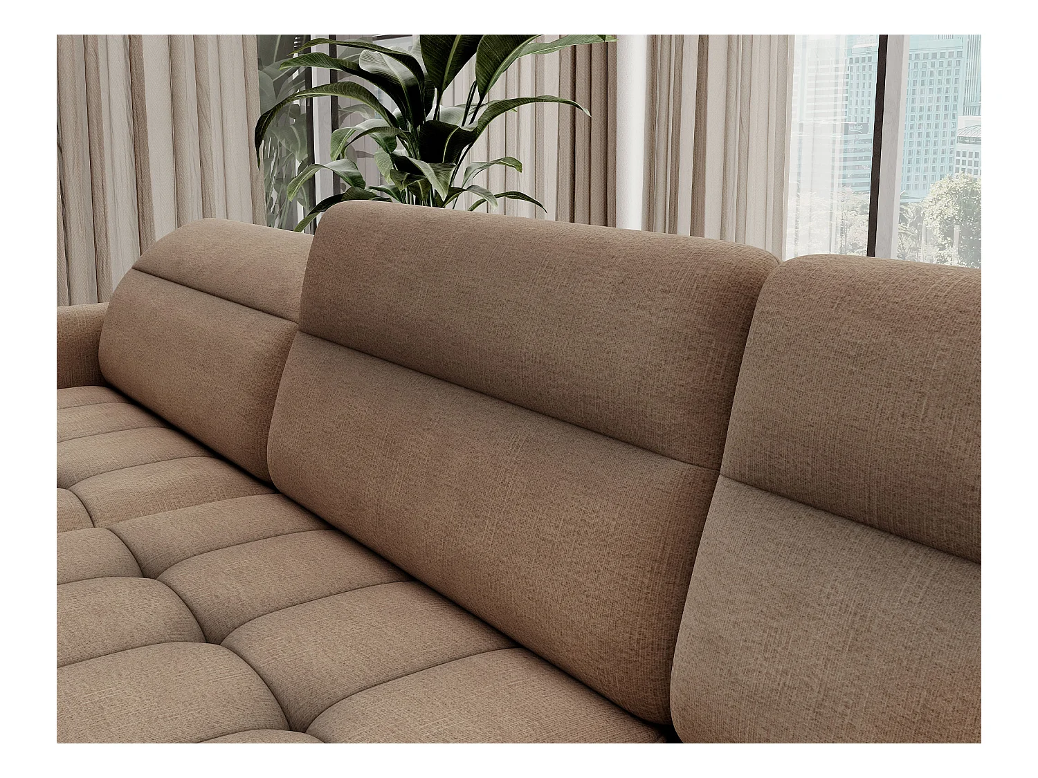 Canapé panoramique convertible BENTO en tissu avec coffre de rangement-Marron clair-angle gauche