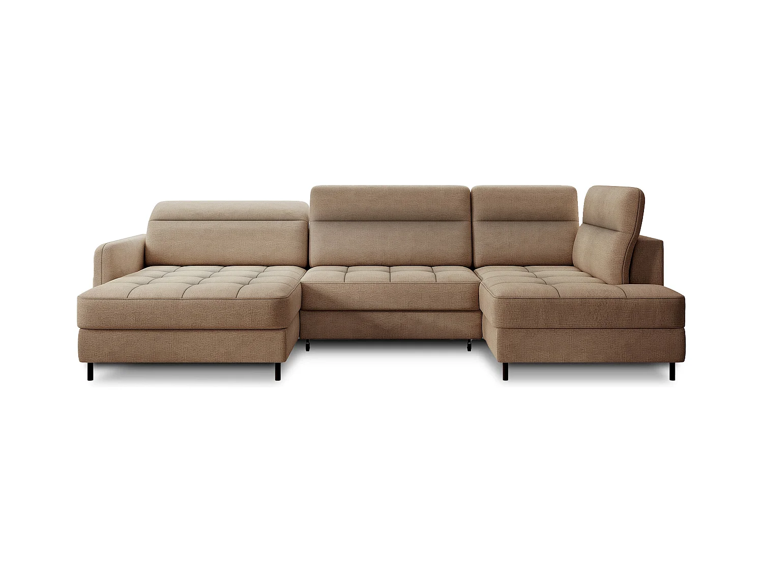 Canapé panoramique convertible BENTO en tissu avec coffre de rangement-Marron clair-angle gauche