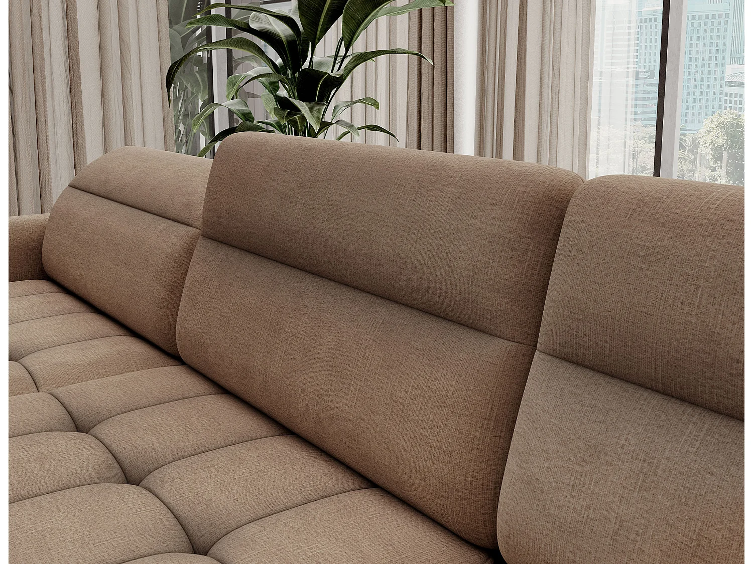 Canapé panoramique convertible BENTO en tissu avec coffre de rangement-Marron clair-angle gauche