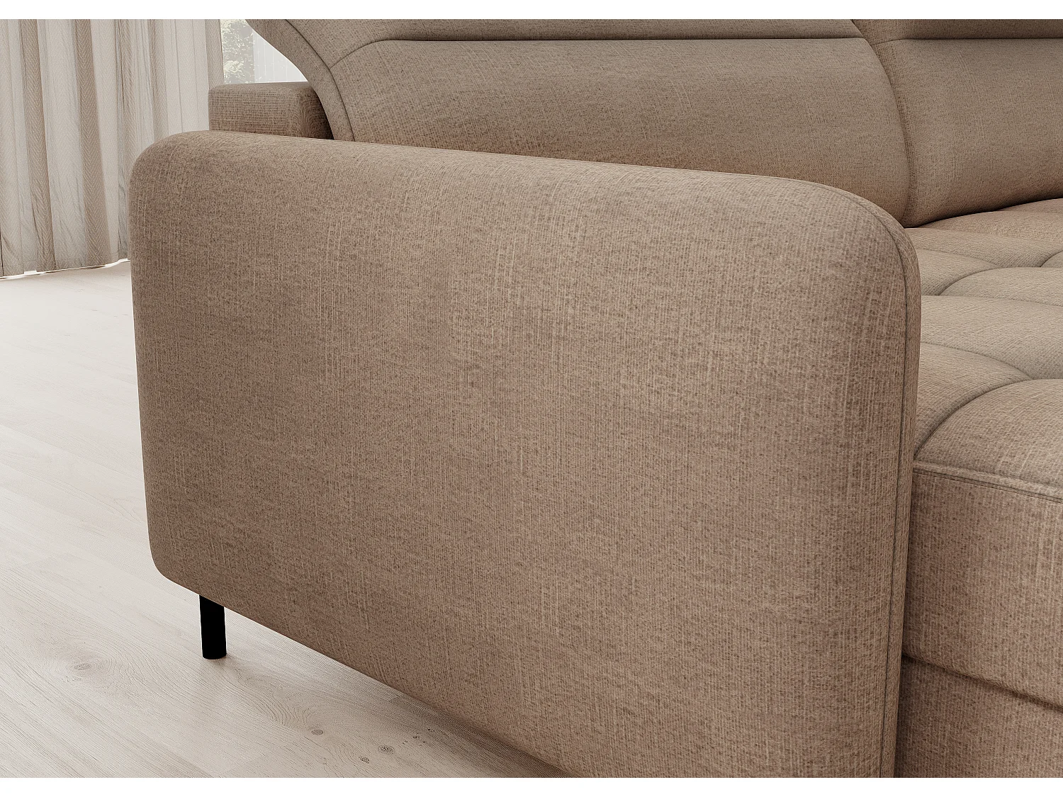 Canapé panoramique convertible BENTO en tissu avec coffre de rangement-Marron clair-angle gauche