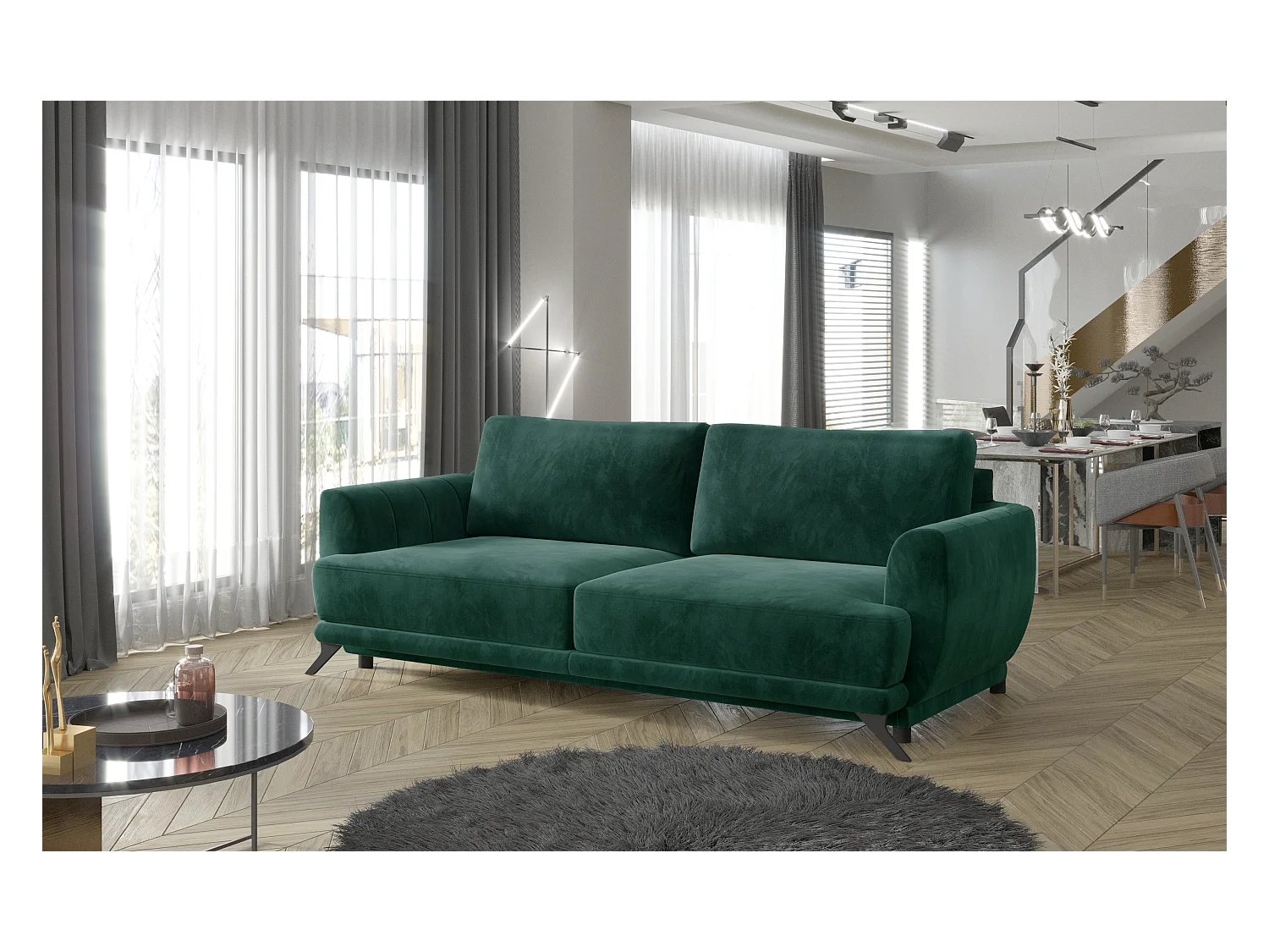 Canapé convertible en tissu MAGY - Design minimaliste avec pieds métal noir-Gris clair