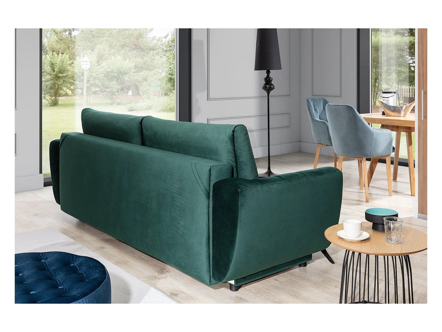 Canapé convertible en tissu MAGY - Design minimaliste avec pieds métal noir-Gris clair