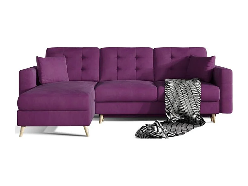 Canapé d'angle convertible et réversible velours ANSKA - Pieds bois naturel-Violet