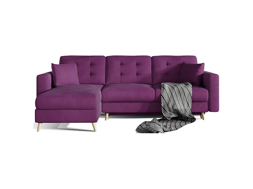 Canapé d'angle convertible et réversible velours ANSKA - Pieds bois naturel-Violet