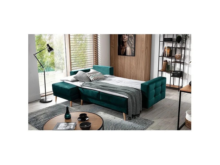 Canapé d'angle convertible et réversible velours ANSKA - Pieds bois naturel-Violet