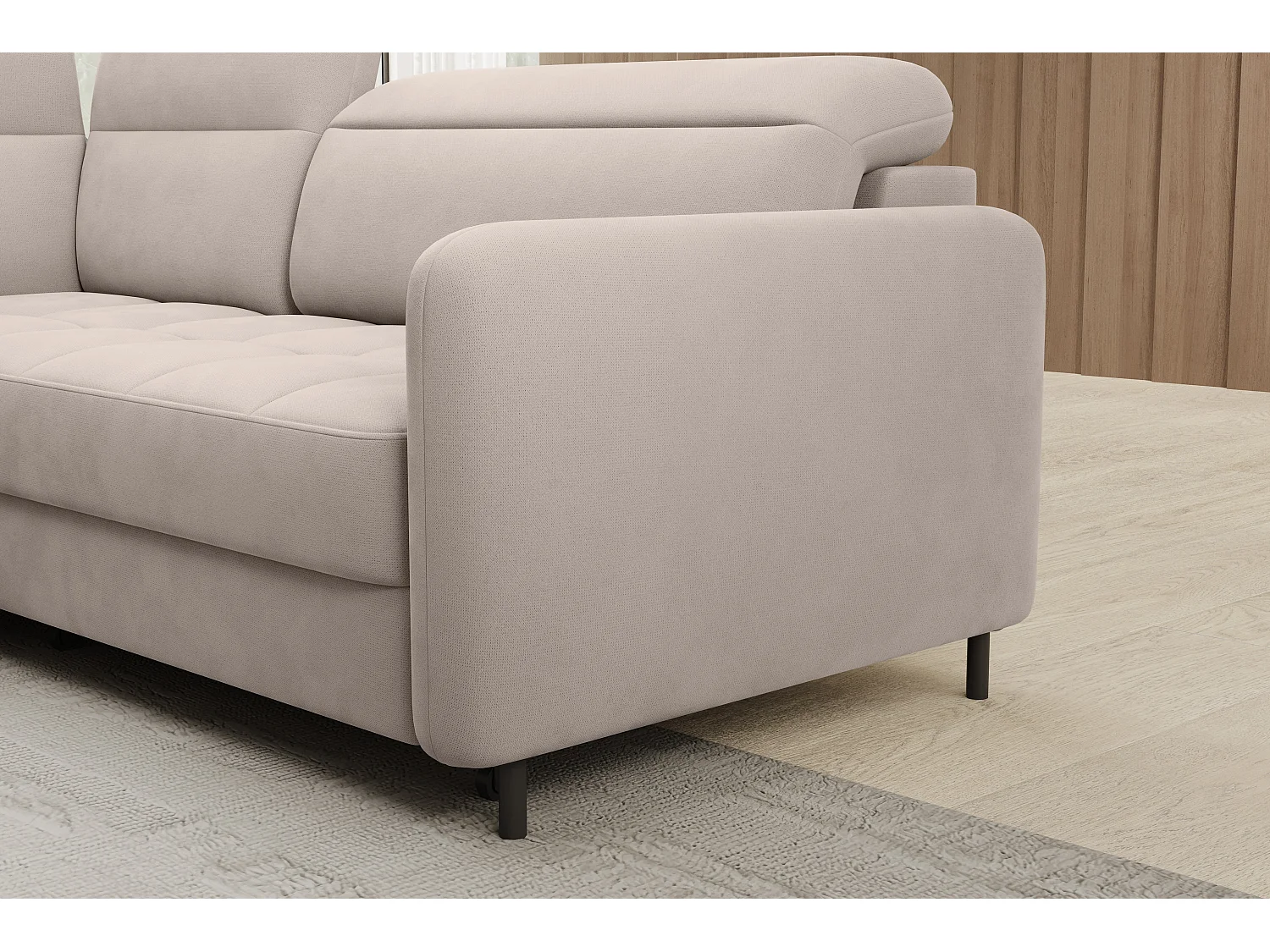Petit canapé d'angle en tissu convertible avec coffre BOREA 208cm-Taupe-angle gauche