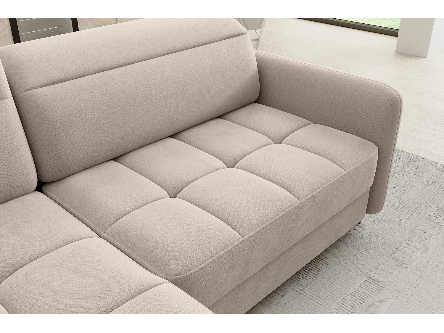 Petit canapé d'angle en tissu convertible avec coffre BOREA 208cm-Taupe-angle gauche