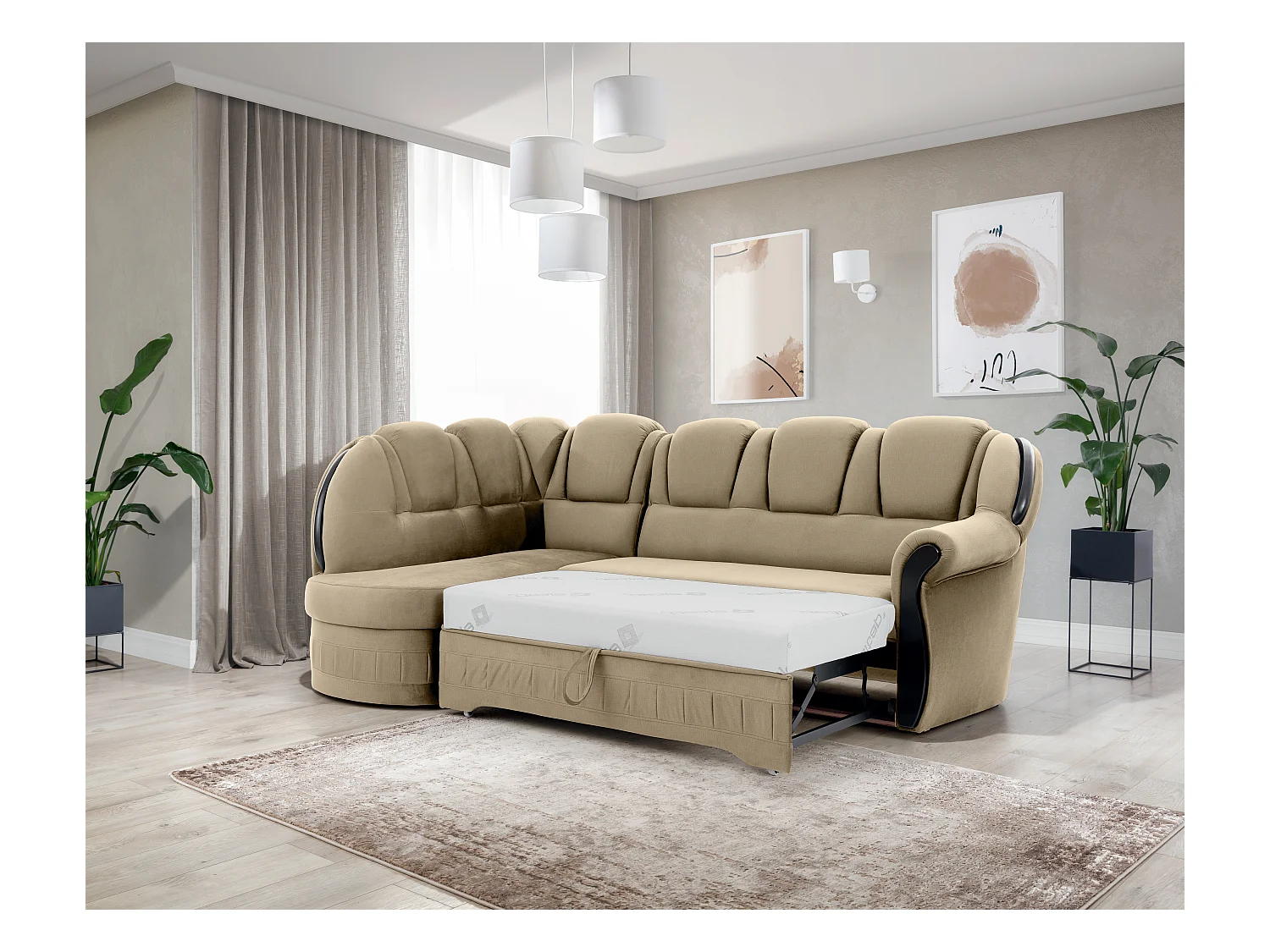 Canapé d'angle convertible avec rangement en velours Majesté-Marron clair-angle gauche