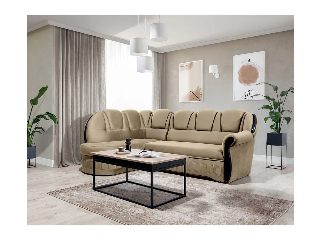 Canapé d'angle convertible avec rangement en velours Majesté-Marron clair-angle gauche