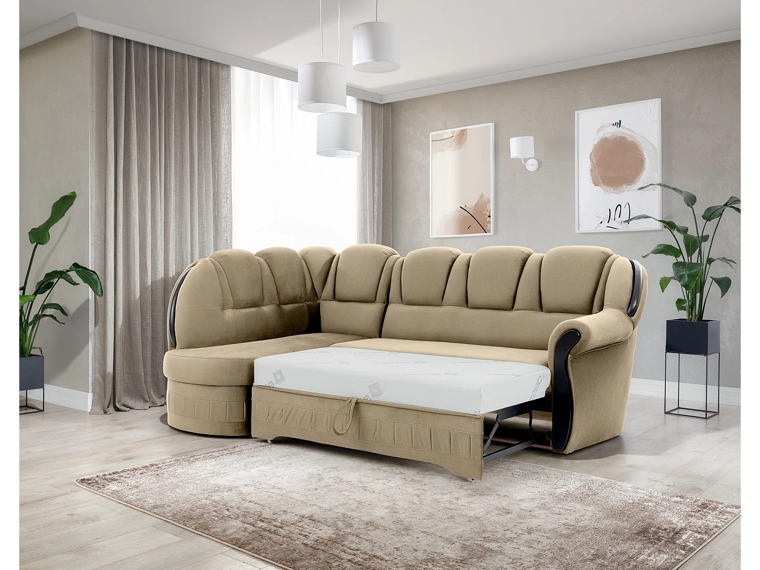 Canapé d'angle convertible avec rangement en velours Majesté-Marron clair-angle gauche