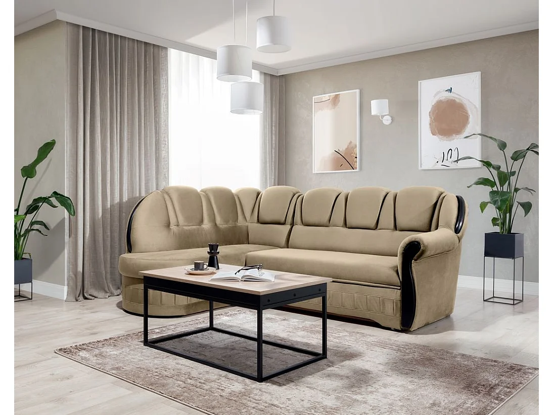 Canapé d'angle convertible avec rangement en velours Majesté-Marron clair-angle gauche