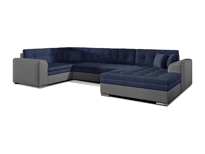 Canapé panoramique convertible DIANO velours-Gris/Bleu foncé-Méridienne A droite