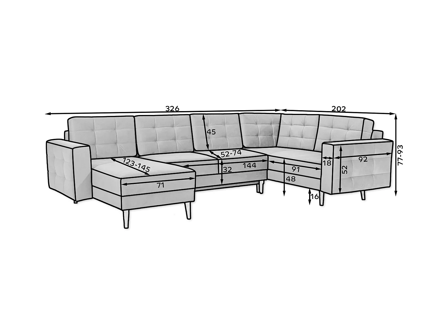 Canapé panoramique convertible ANSKA en velours - Pieds bois naturel-Bleu marine