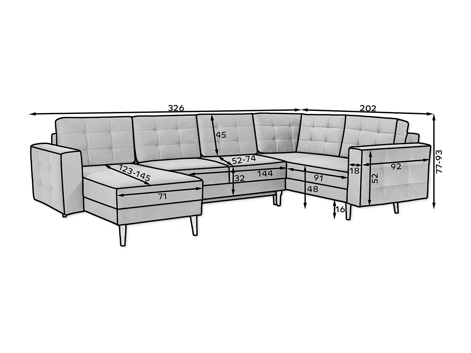 Canapé panoramique convertible ANSKA en velours - Pieds bois naturel-Bleu marine