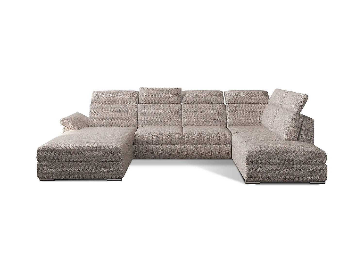 Canapé panoramique convertible LEVANO tissu - Rangement et appuie-têtes réglables-Beige clair-Coffre à gauche
