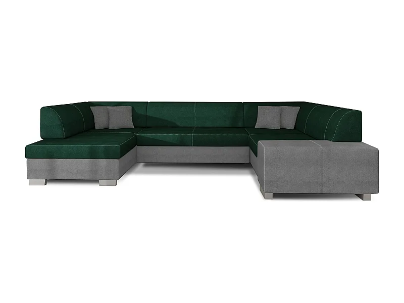 Canapé panoramique convertible HOUSTON en velours avec coffre de rangement-Gris clair/Vert-Coffre à gauche