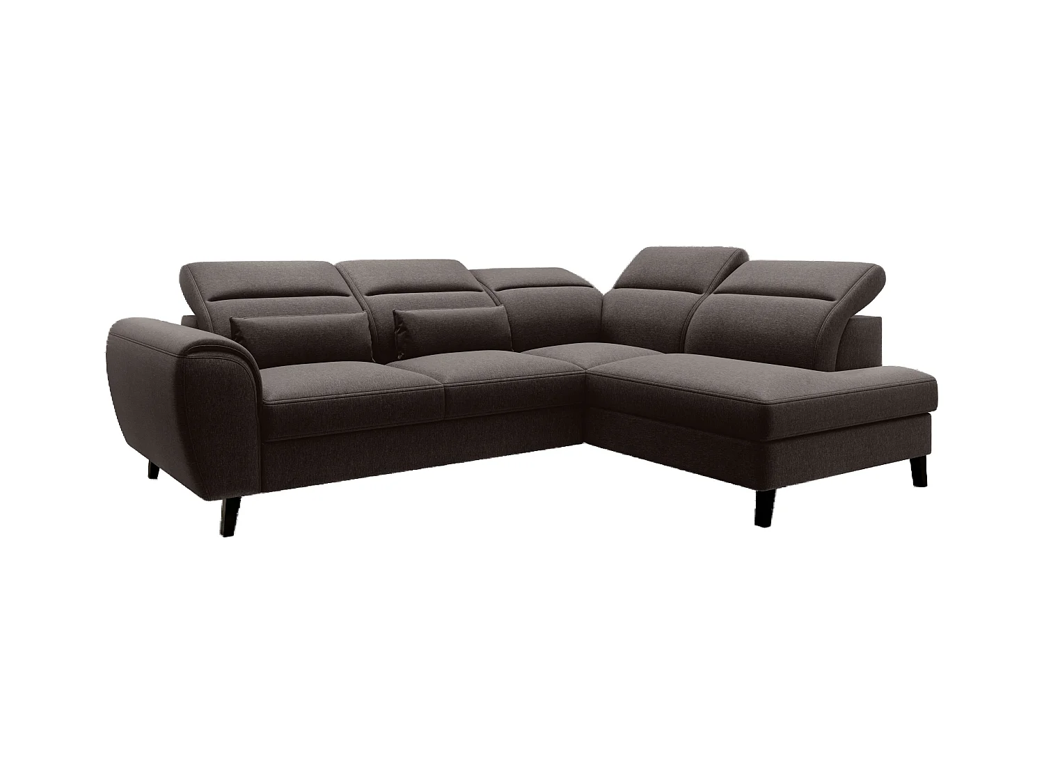 Canapé d'angle convertible avec rangement tissu NOBLESSE - Pieds bois noir-Marron foncé-angle droit
