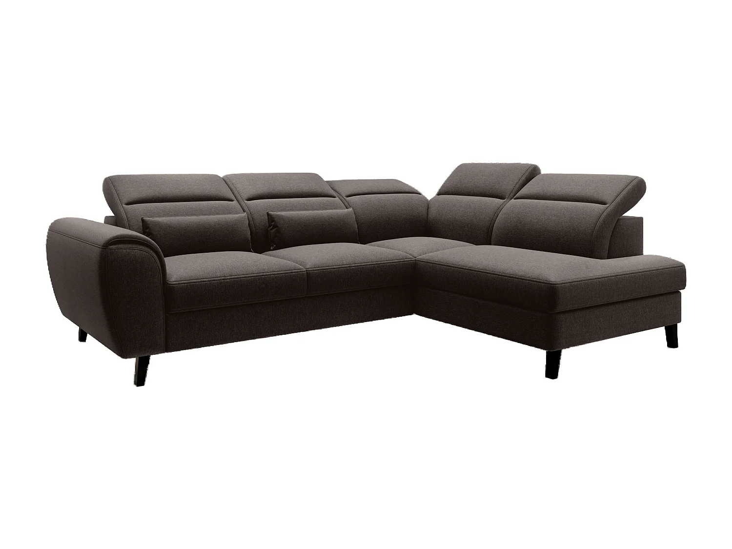 Canapé d'angle convertible avec rangement tissu NOBLESSE - Pieds bois noir-Marron foncé-angle droit