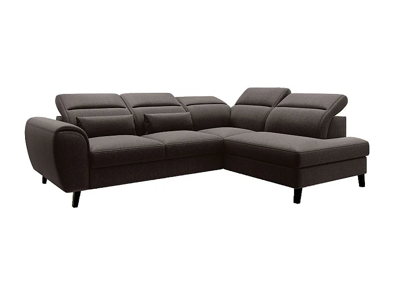 Canapé d'angle convertible avec rangement tissu NOBLESSE - Pieds bois noir-Marron foncé-angle droit