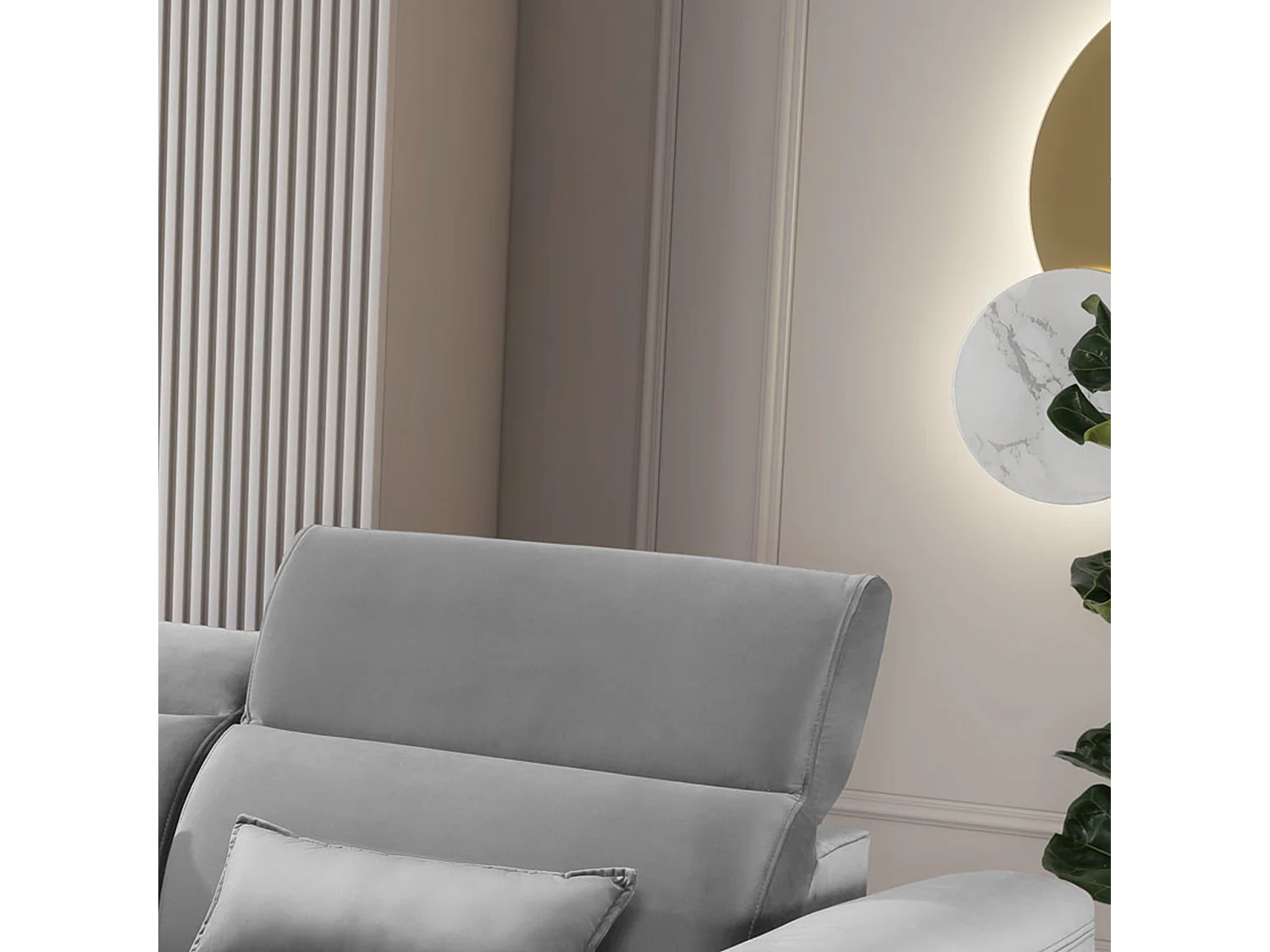 Canapé d'angle convertible velours appuis-tête réglables ASTORIA - Coffre et pieds bois noir-Gris clair-angle gauche