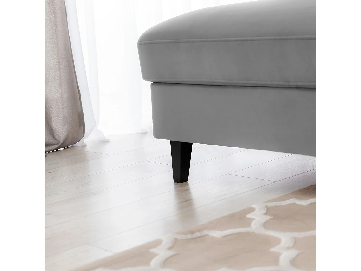 Canapé d'angle convertible velours appuis-tête réglables ASTORIA - Coffre et pieds bois noir-Gris clair-angle gauche