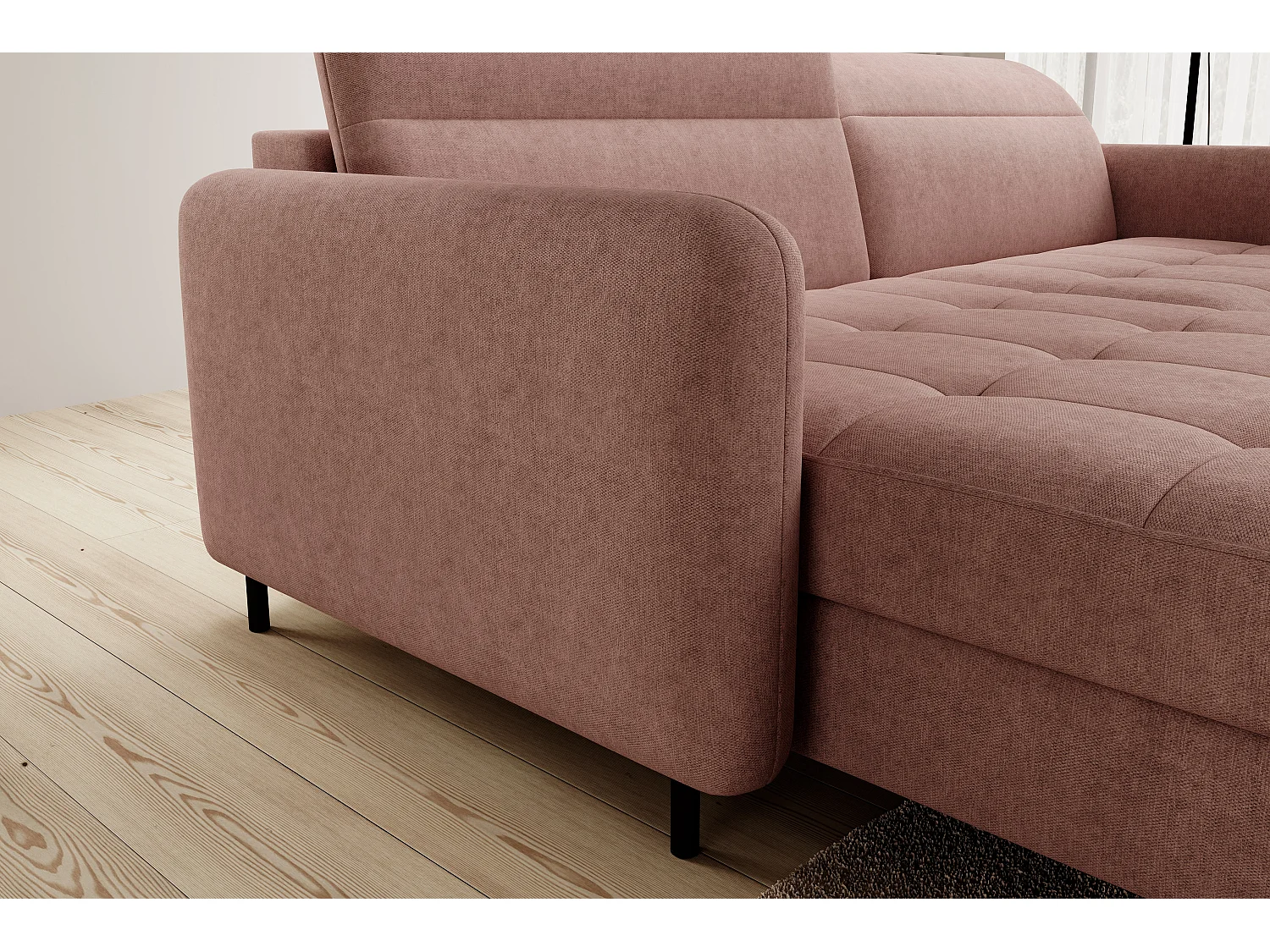 Petit canapé d’angle convertible tissu Kunder-Saumon-angle gauche