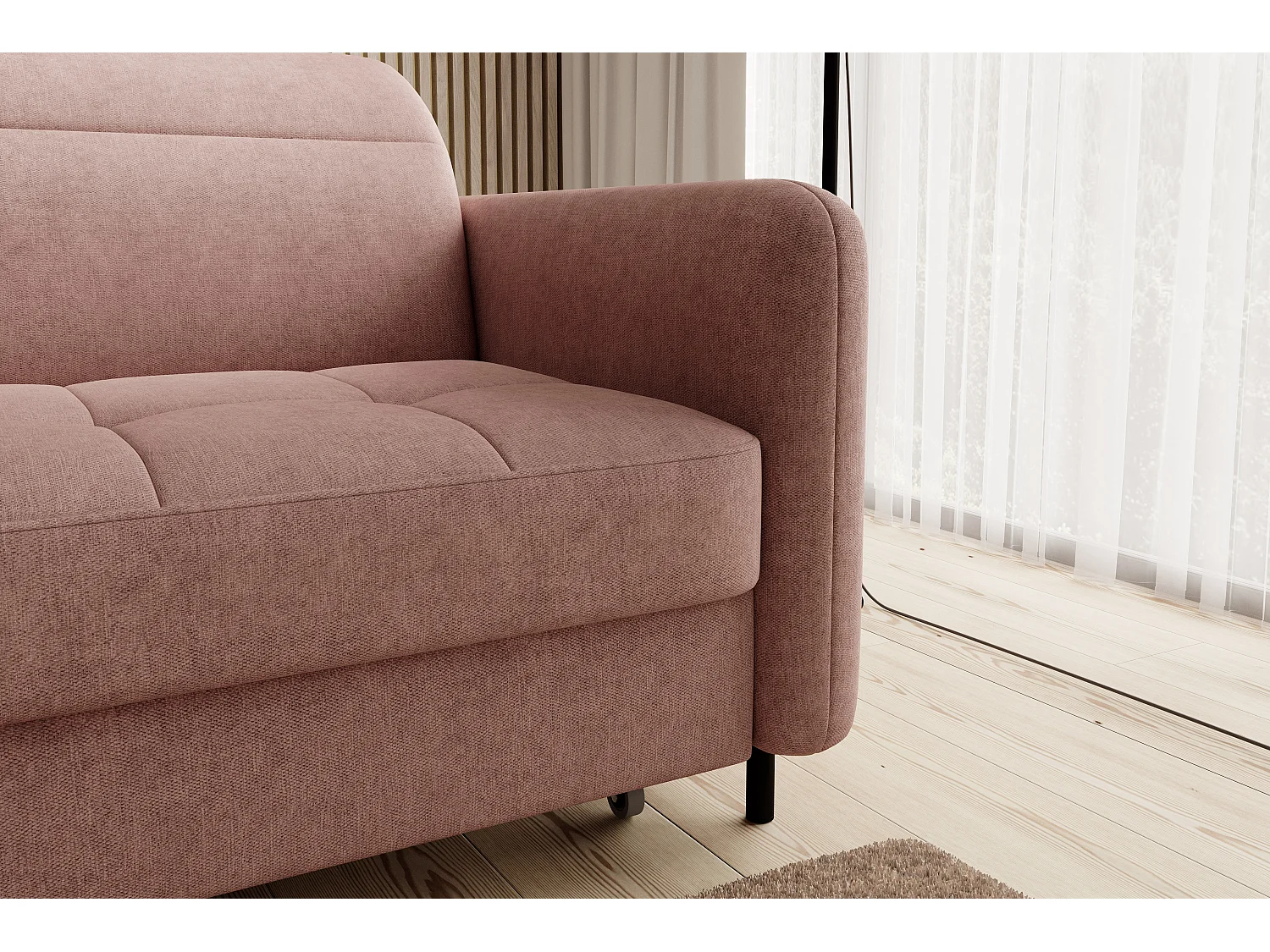 Petit canapé d’angle convertible tissu Kunder-Saumon-angle gauche