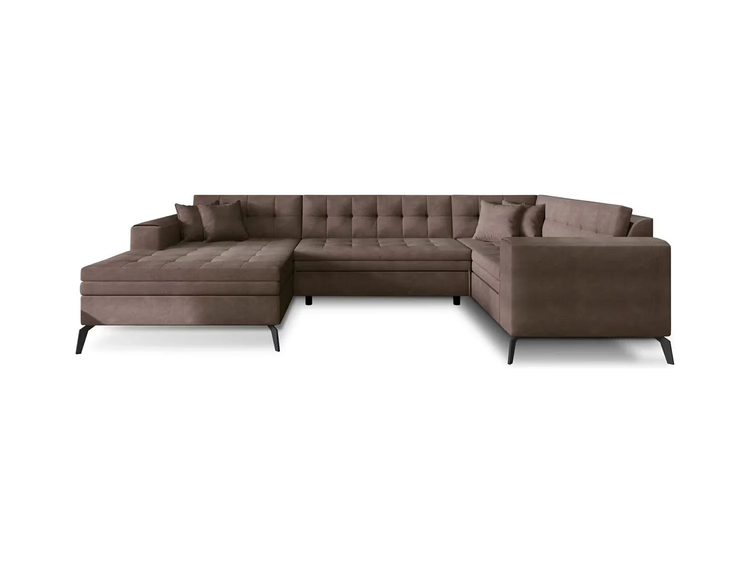 Canapé panoramique convertible BONTY tissu matelassé-Marron-Méridienne A gauche