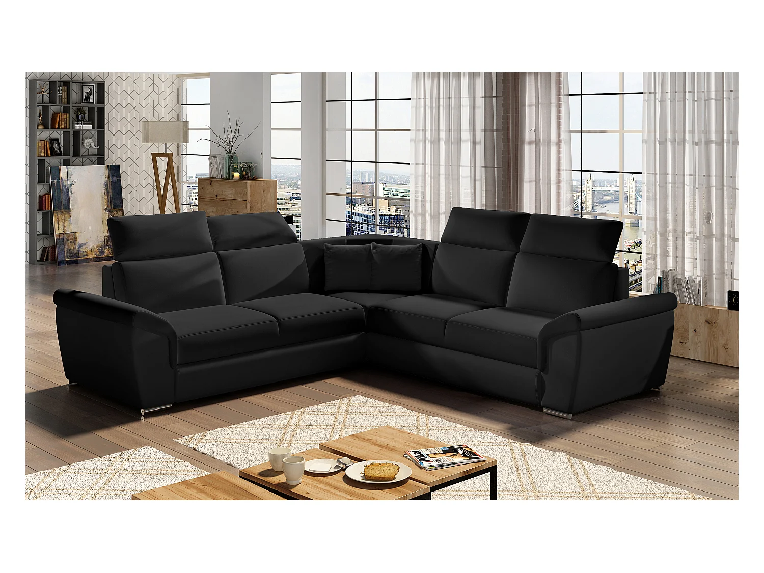 Canapé d'angle réversible et convertible simili cuir Neo 266cm