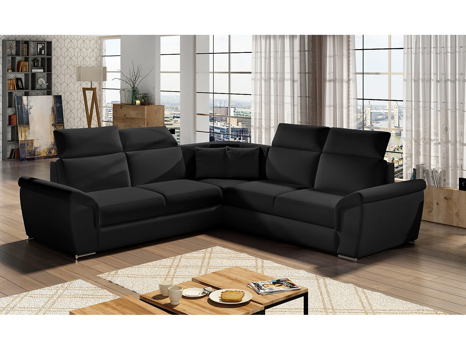 Canapé d'angle réversible et convertible simili cuir Neo 266cm