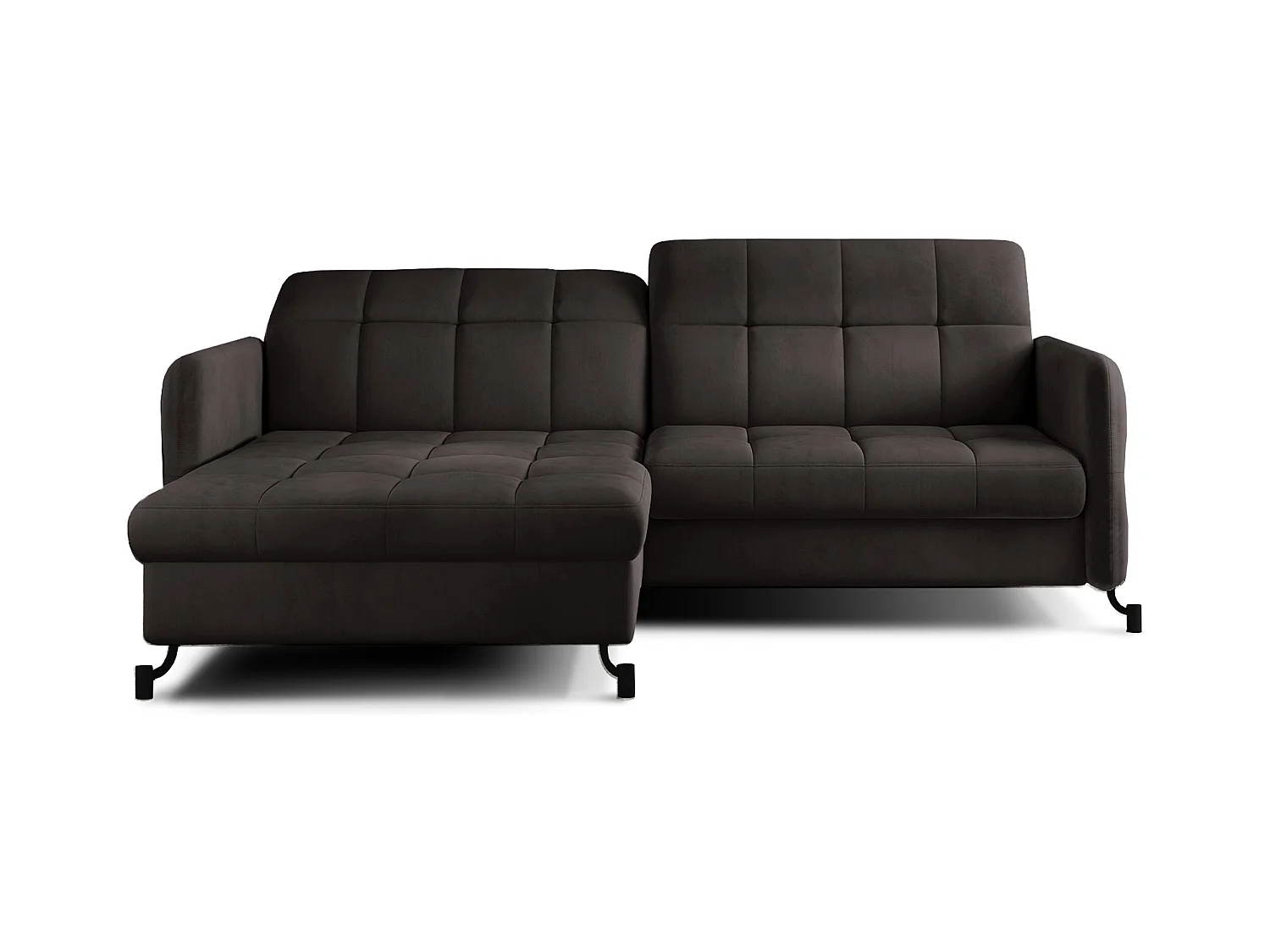 Canapé d'angle convertible velours avec coffre de rangement LORI-Marron foncé-angle gauche