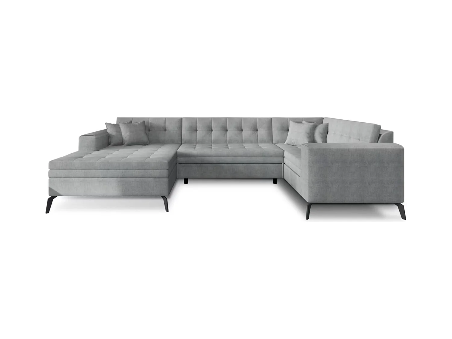 Canapé panoramique convertible BONTY tissu matelassé-Gris clair-Méridienne A gauche