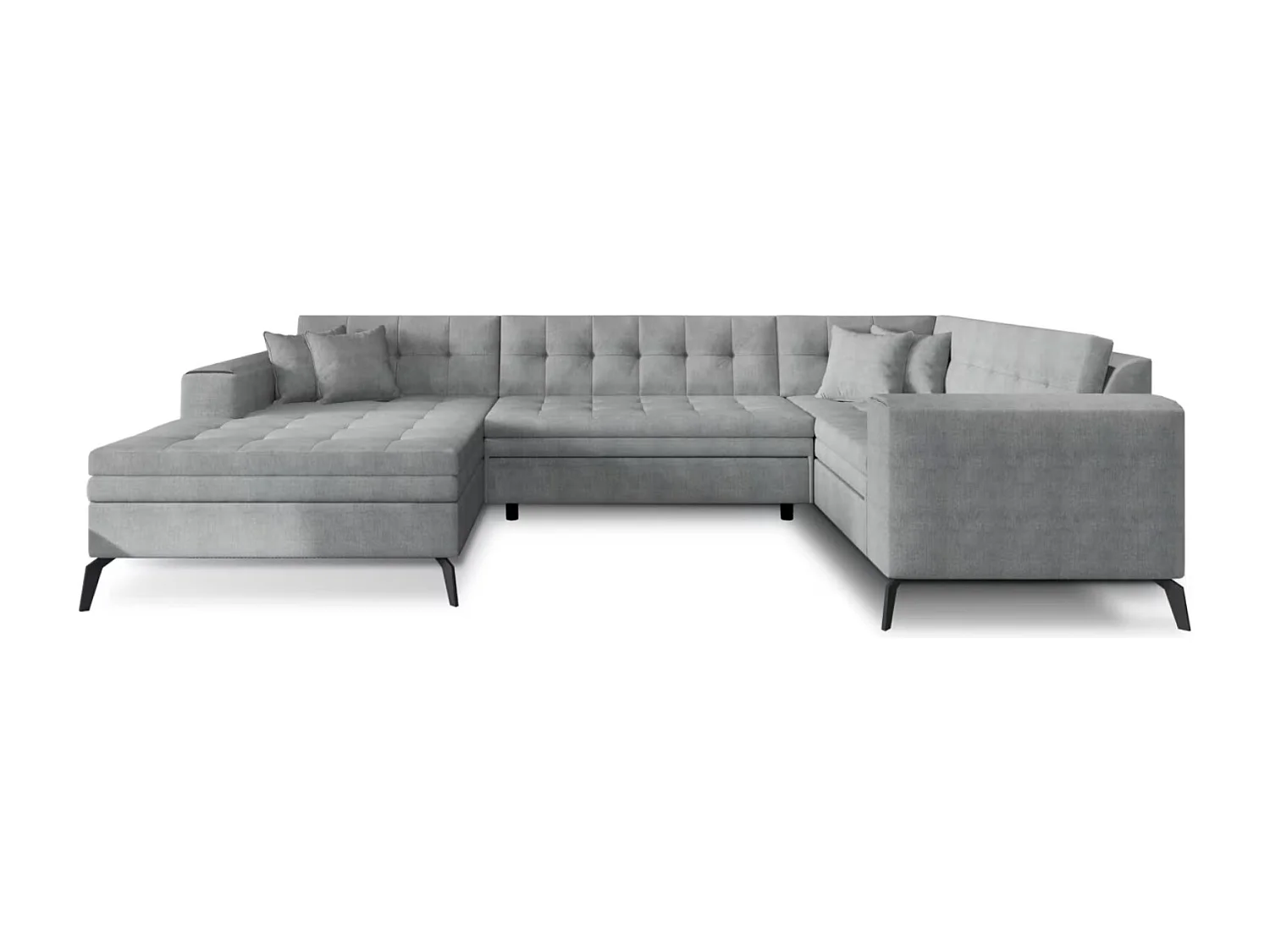 Canapé panoramique convertible BONTY tissu matelassé-Gris clair-Méridienne A gauche