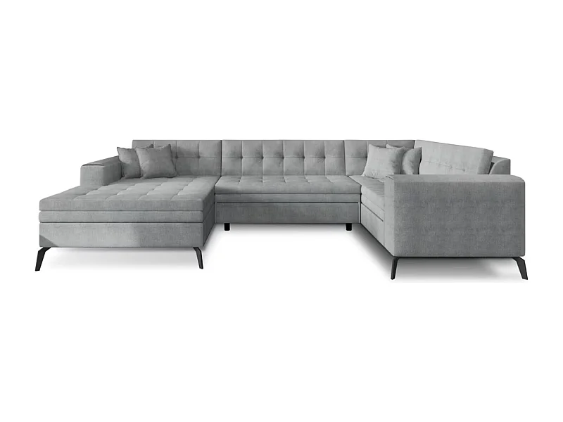 Canapé panoramique convertible BONTY tissu matelassé-Gris clair-Méridienne A gauche